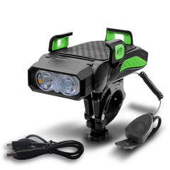Color: Green, style: Double lamp - Bicycle Light Night Riding Rechargeable Glare Flashlight Bicycle